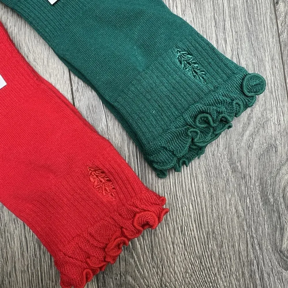 2 Pack Free People Movement Red Green Ruffle Sport Socks Winterberry $18
